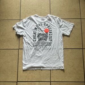Under Armour Men's T Shirt Size L White Loose Fit -Cheat Meal Specialist Burgers